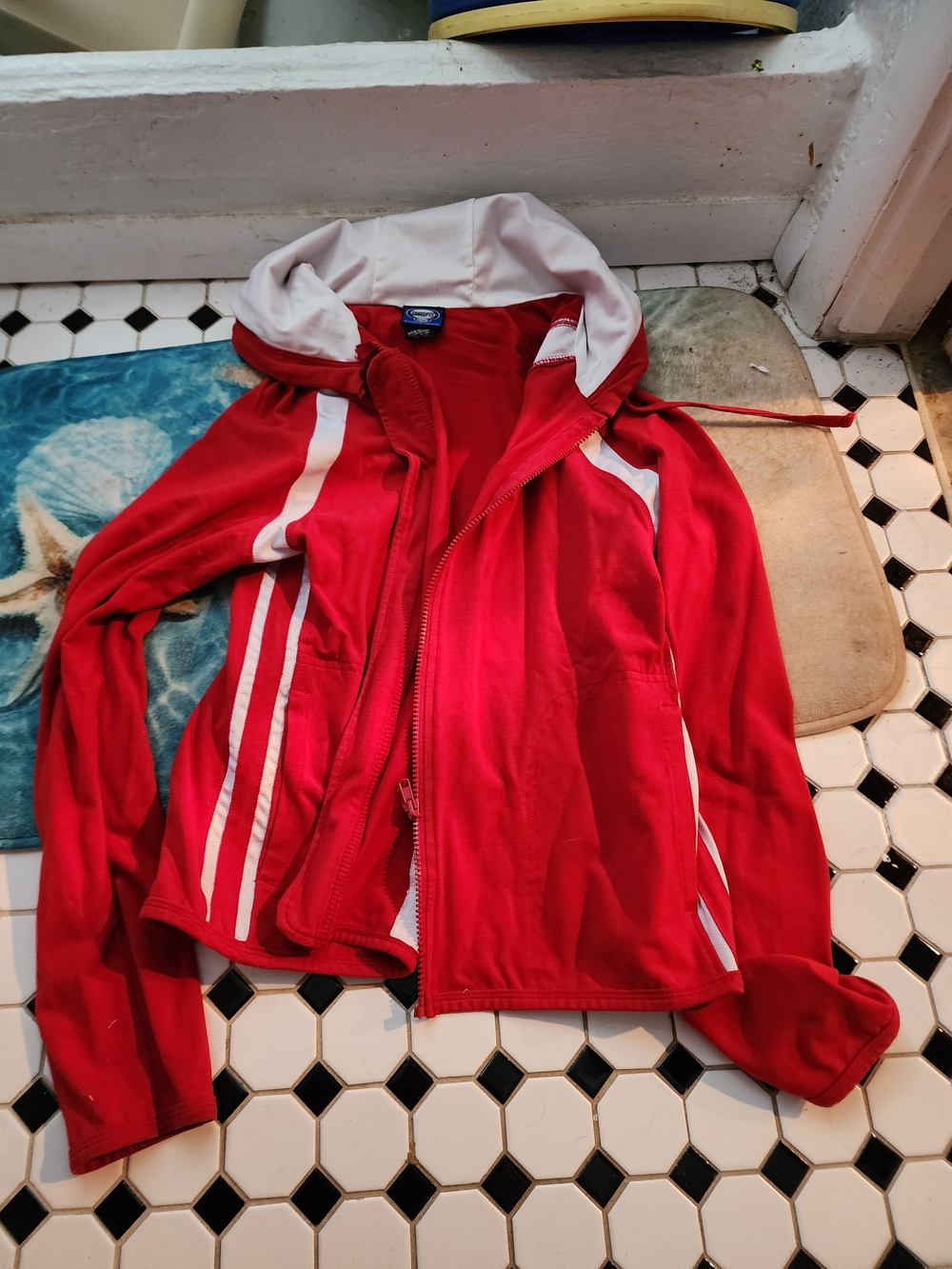 Red Zip-Up Hoodie with White Accents